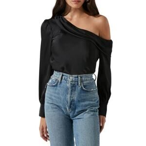 Astr Elegant Black Asymmetrical Blouse
